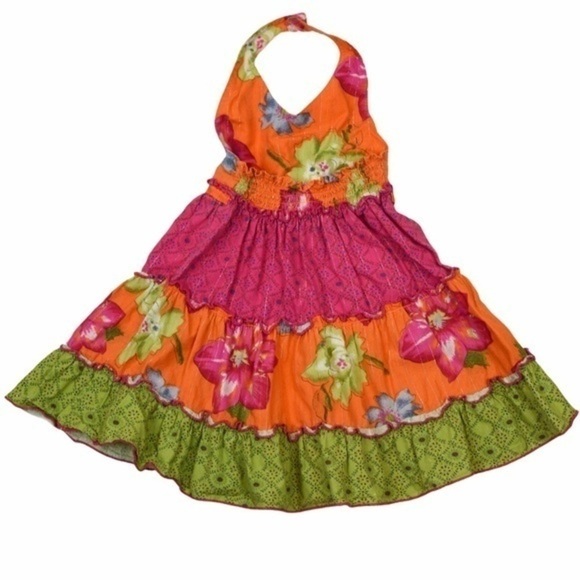 Blueberi‎ Blvd Mixed Print Ruffle Tier Halter Smocked Back Sun Dress, 24 Months - Picture 8 of 8